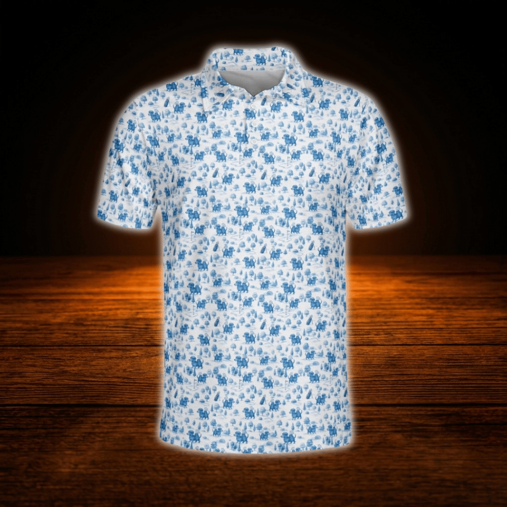 Dachshund Blue And White Men's Polo Golf Shirts, Dachshund Golf Shirts
