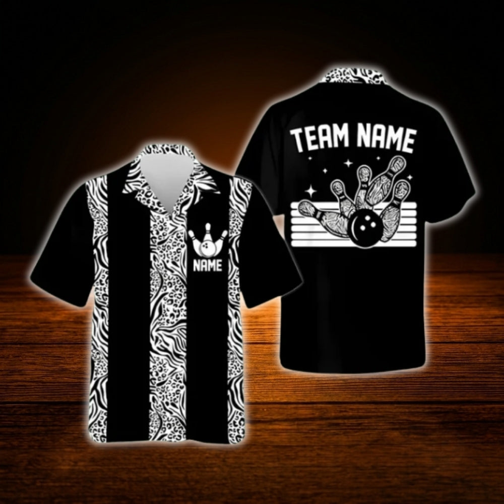 Custom Leopard Beige Black Bowling Hawaiian Shirt, Custom Leopard Bowling Team Shirt