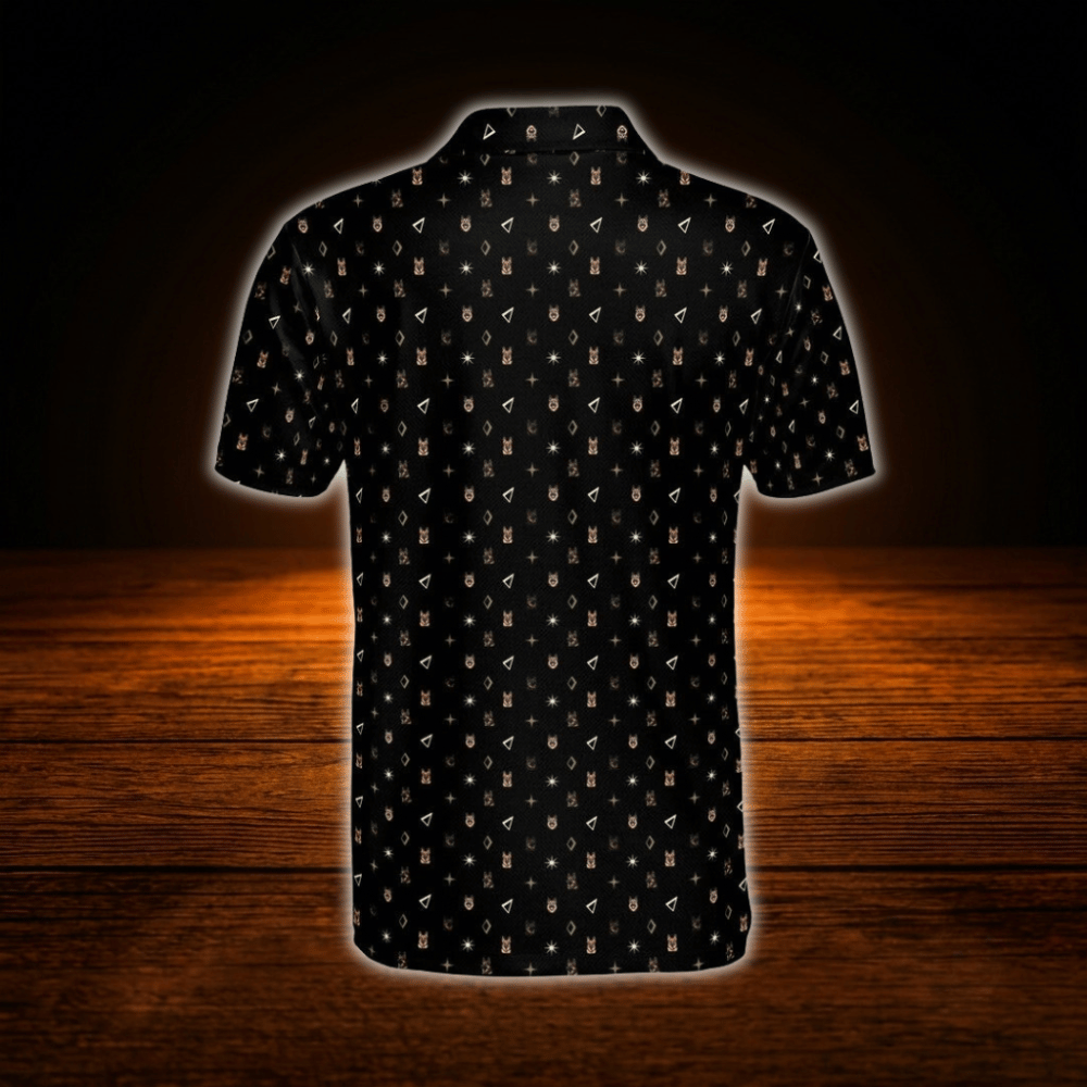 German Shepherd Men's Black Polo Golf Shirt, Dog Golf Shirt