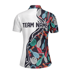 Custom Team Pattern Colorful White Bowling Polo Shirt For Women, Custom Bowling Shirt Womens BE0003