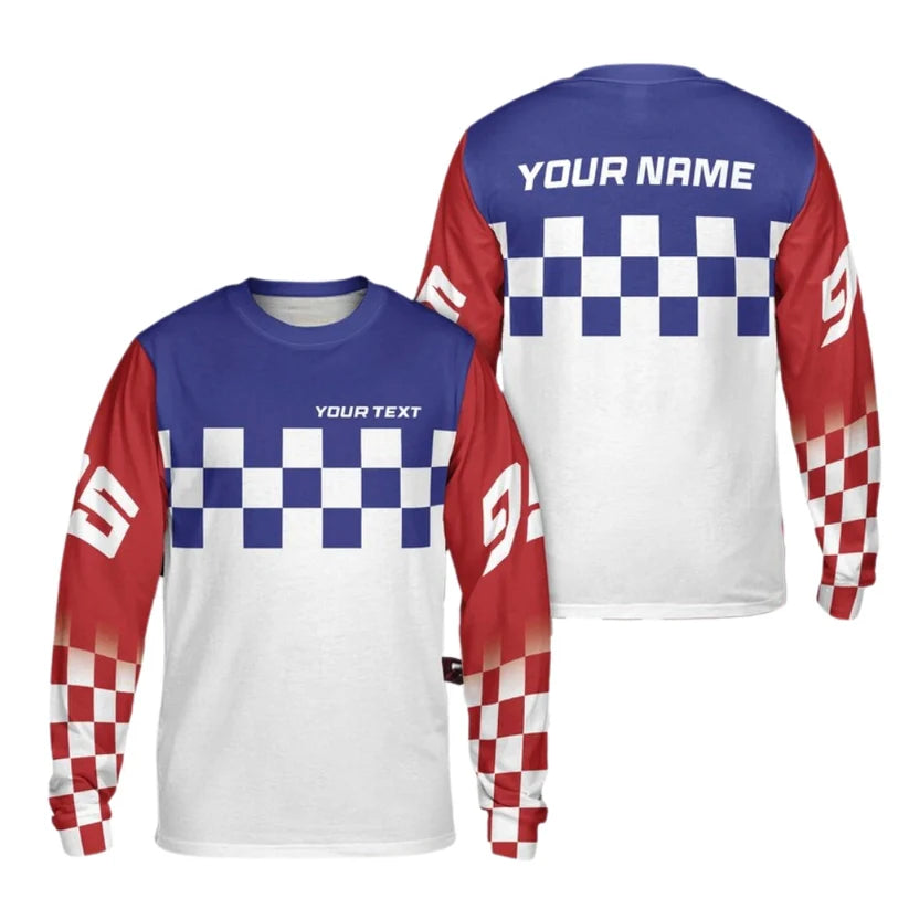 Custom Checkered Dirt Bike Long Sleeve Jersey Shirt For Mens, Custom Checkered Dirt Bike Shirts ME0006