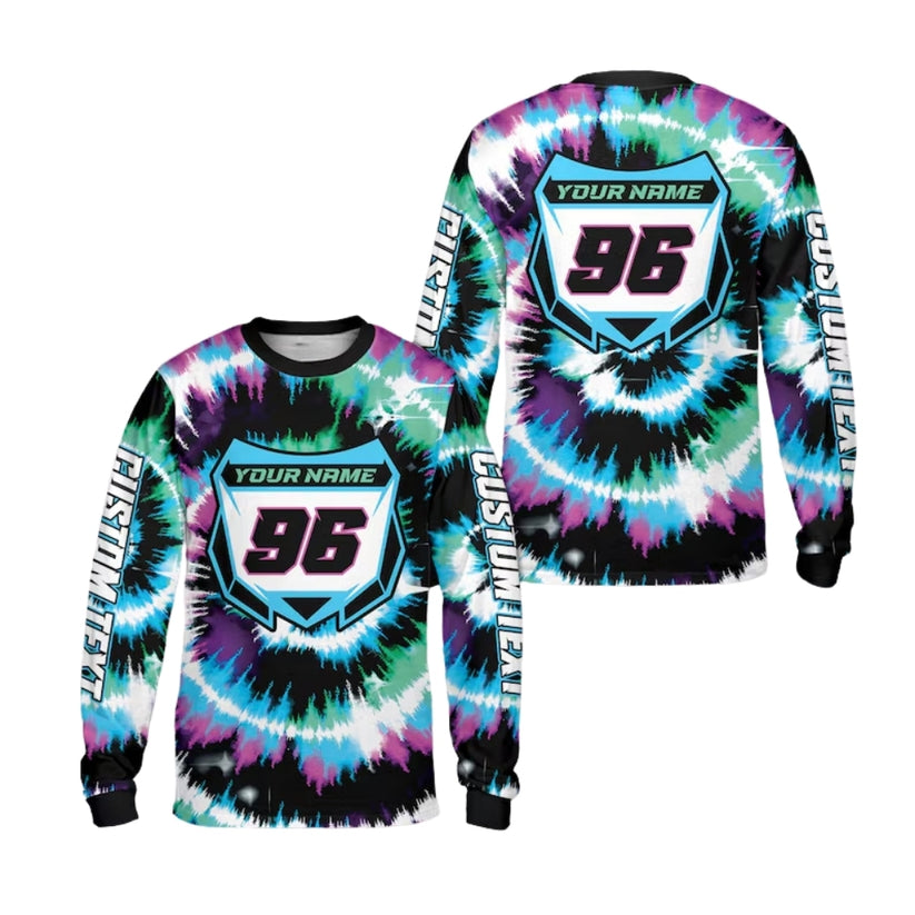 Custom Tie Dye Dirt Bike Long Sleeve Jerseys Mens, Custom Tie Dye Motocross Shirts ME0007