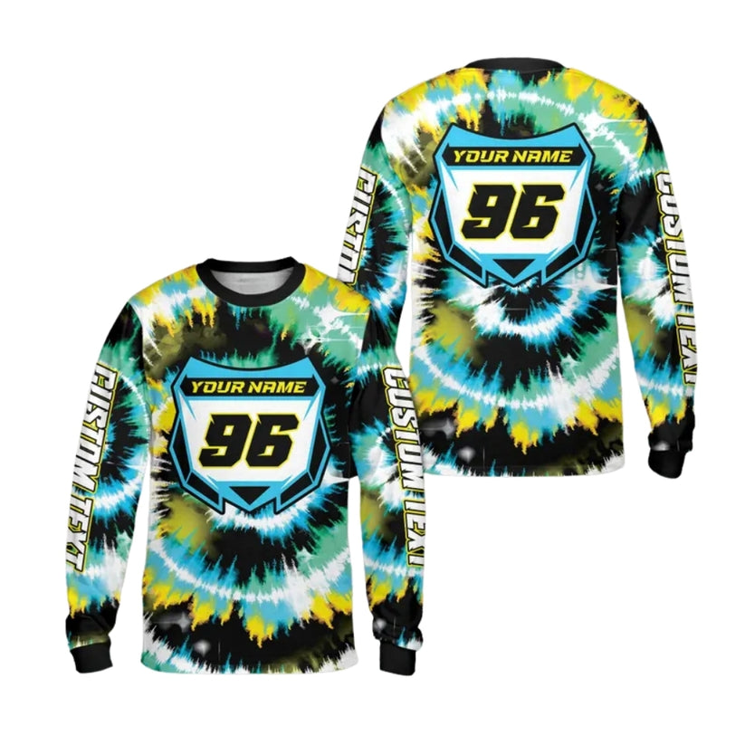 Custom Tie Dye Dirt Bike Long Sleeve Jerseys Mens, Custom Tie Dye Motocross Shirts ME0007