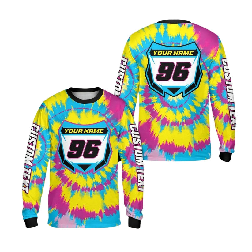 Custom Tie Dye Dirt Bike Long Sleeve Jerseys Mens, Custom Tie Dye Motocross Shirts ME0007