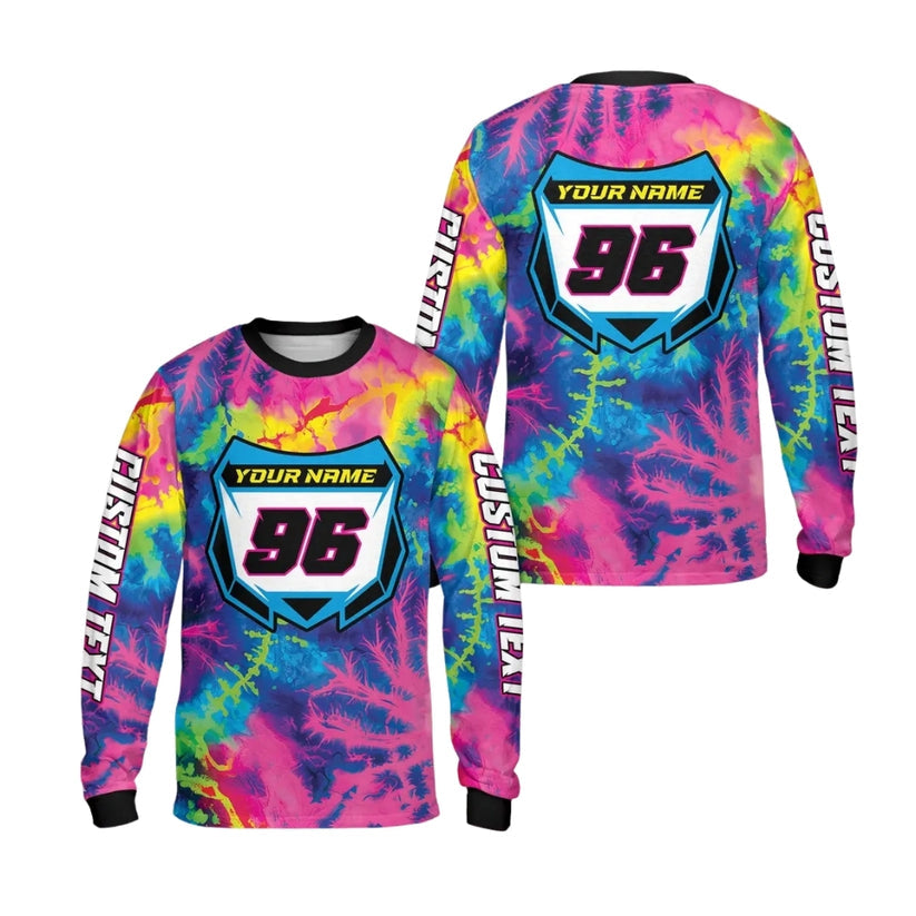 Custom Tie Dye Dirt Bike Long Sleeve Jerseys Mens, Custom Tie Dye Motocross Shirts ME0007