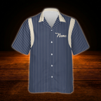 Custom Blue Striped Bowling Hawaiian Shirt For Men, Custom Striped Bowling Team Shirts
