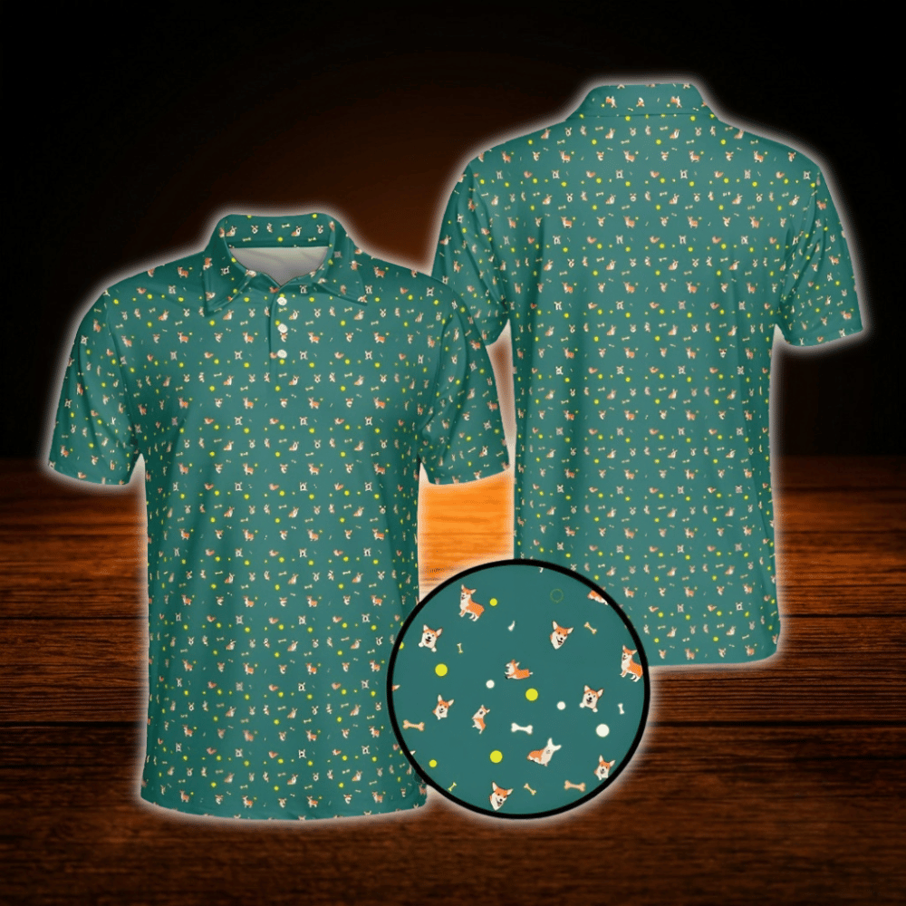 Pembroke Welsh Corgi Men's Golf Polo Shirt, Corgi Golf Shirts For Dog Lover