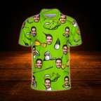 Custom Face Green Golf Polo Shirt For Men, Custom Photo Golf Shirt