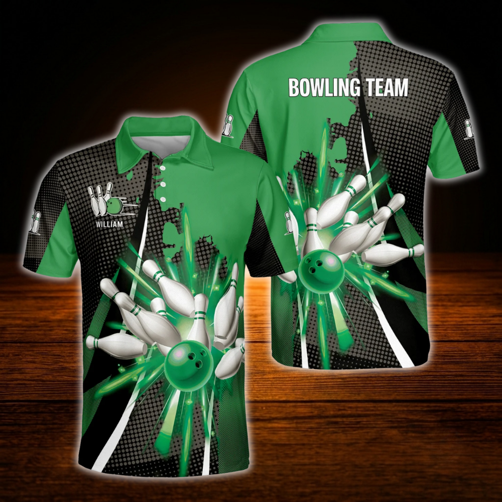 Custom Team Blue Black Bowling Polo Shirt Men, Custom Bowling Team Shirt