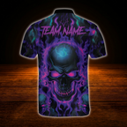 Skeleton Flaming Custom Purple Black Bowling Jersey For Men, Custom Skull Bowling Shirt For Team
