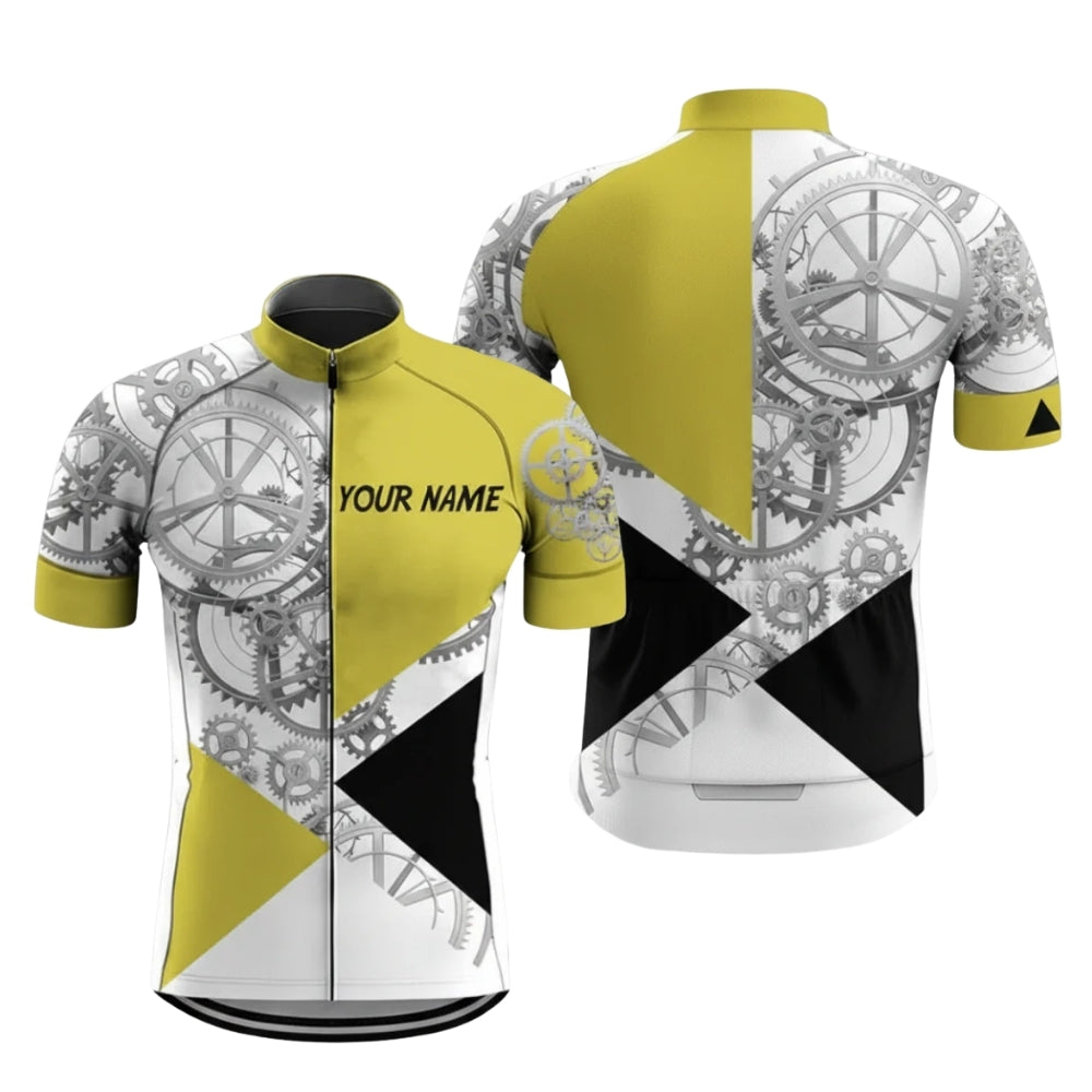 Custom White And Yellow Men's Short Sleeve Cycling Jersey, Custom Name Cycling Jerseys CZ0118