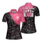 Custom Team Black And Pink Bowling Polo Shirt Womens, Custom Ladies Bowling Shirt BE0001