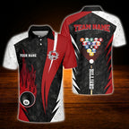 Custom Team Red Black White Billiard Polo Shirt, Custom Billiard Shirt For Men