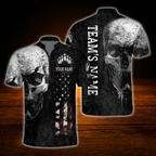 Custom Skull USA Flag Bowling Men Jersey, Custom Skeleton Team Bowling Shirt