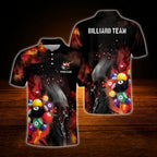 Skull Flaming Custom Mens Billiard Polo Shirt, Custom Skull Billiard Team Shirt
