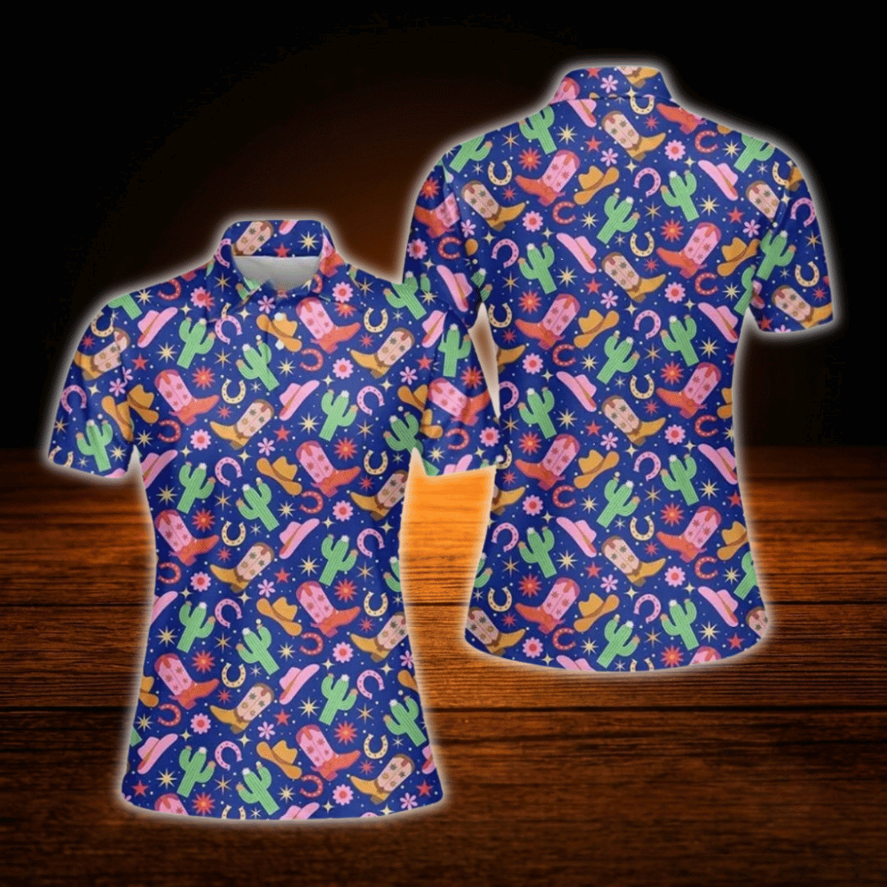 Cowgirl Cactus  Golf Polo Shirt For Women Purple, Western Golf Shirt For Ladies