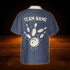 Custom Blue Striped Bowling Hawaiian Shirt For Men, Custom Striped Bowling Team Shirts
