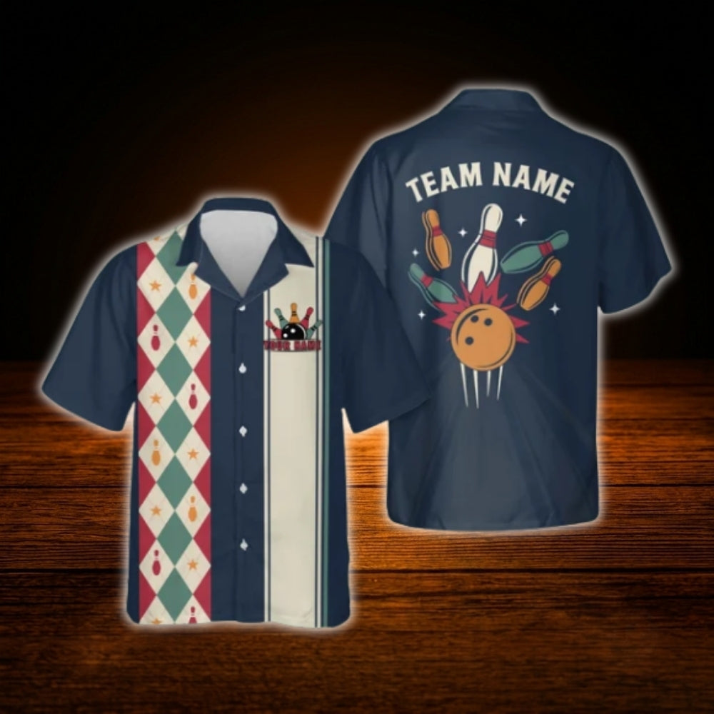 Custom Mint Argyle Bowling Hawaiian Shirt Men Women, Custom Retro Bowling Shirt Team