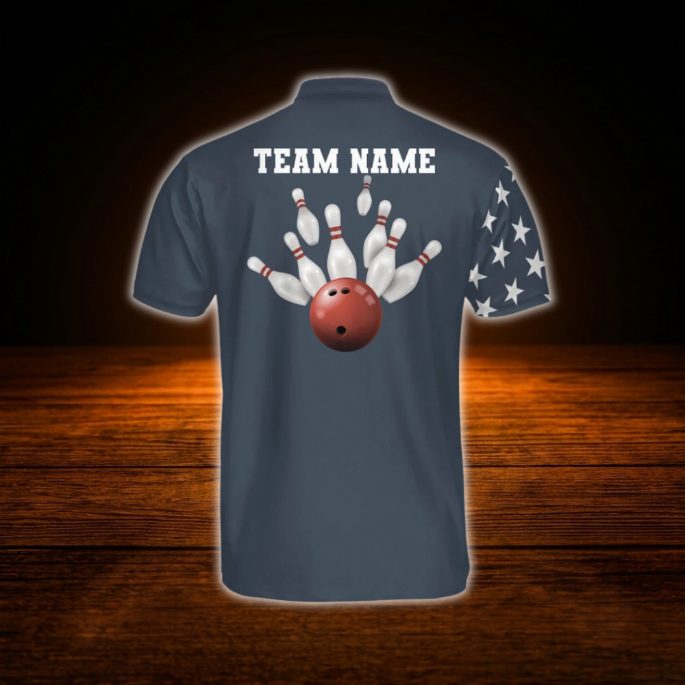 Custom USA Flag Navy Bowling Jersey Men, Custom Patriotic Bowling Team Shirt