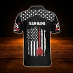Custom USA Flag Black Dart Polo Shirt For Men, Custom Patriot Dart Team Shirt