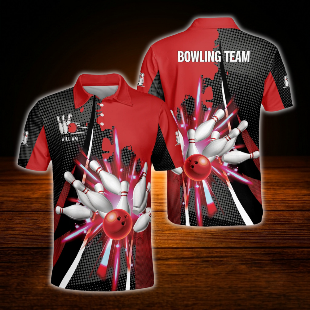 Custom Team Blue Black Bowling Polo Shirt Men, Custom Bowling Team Shirt