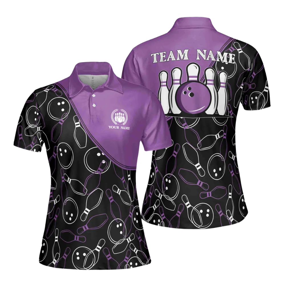Custom Team Black And Pink Bowling Polo Shirt Womens, Custom Ladies Bowling Shirt BE0001