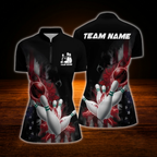 Custom Flame USA Flag Bowling Jersey For Women, Custom Patriotic Bowling Team Shirt Ladies