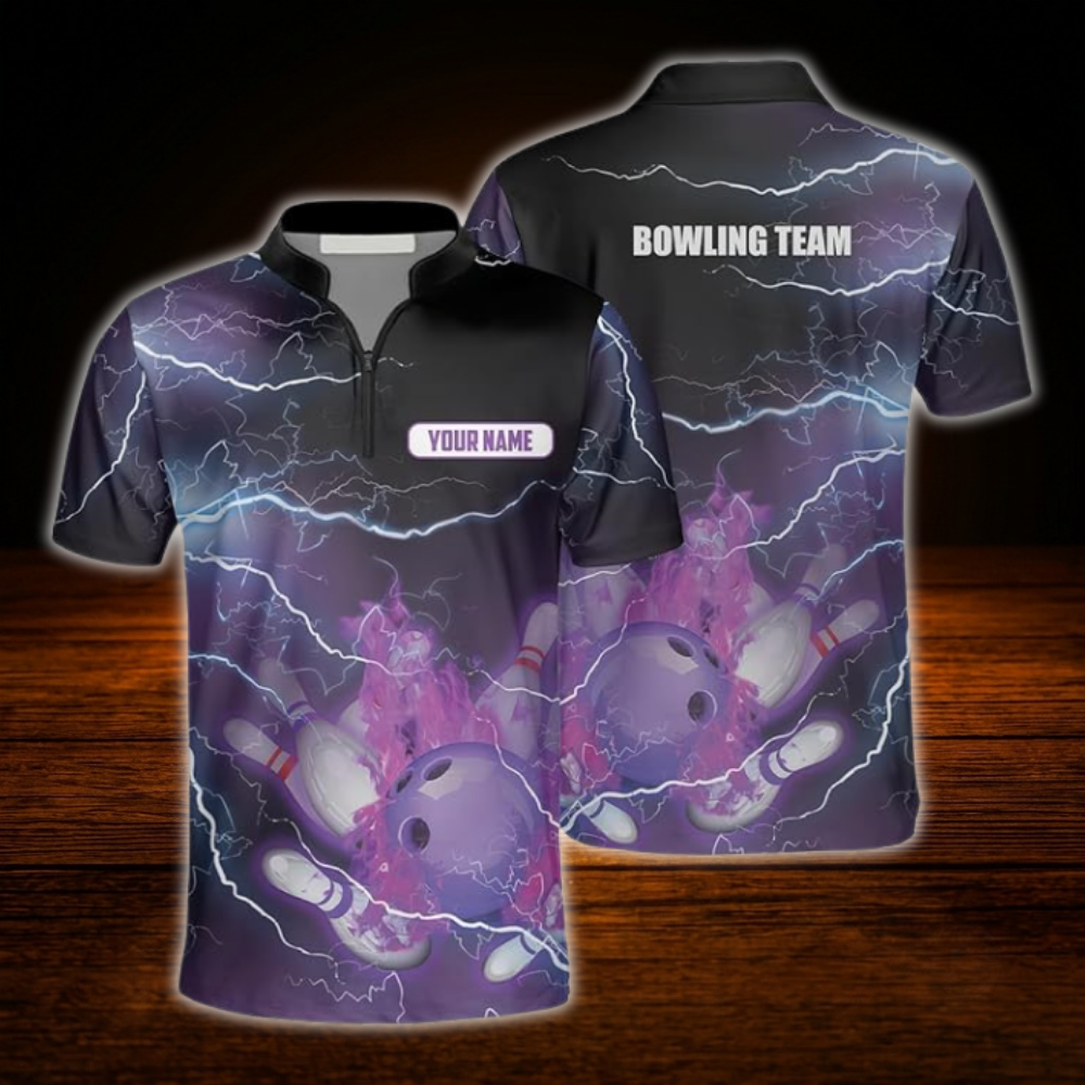 Custom Purple Flame Men's Bowling Jersey, Custom Flame Bowling Shirt For Team