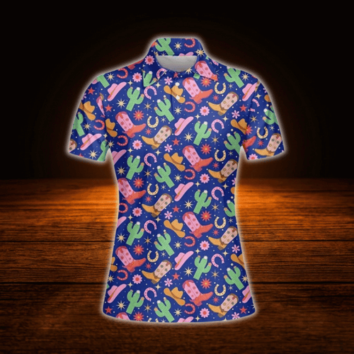 Cowgirl Cactus  Golf Polo Shirt For Women Purple, Western Golf Shirt For Ladies