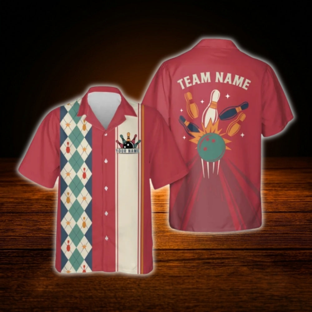Custom Mint Argyle Bowling Hawaiian Shirt Men Women, Custom Retro Bowling Shirt Team