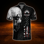 Custom Skull USA Flag Bowling Men Jersey, Custom Skeleton Team Bowling Shirt