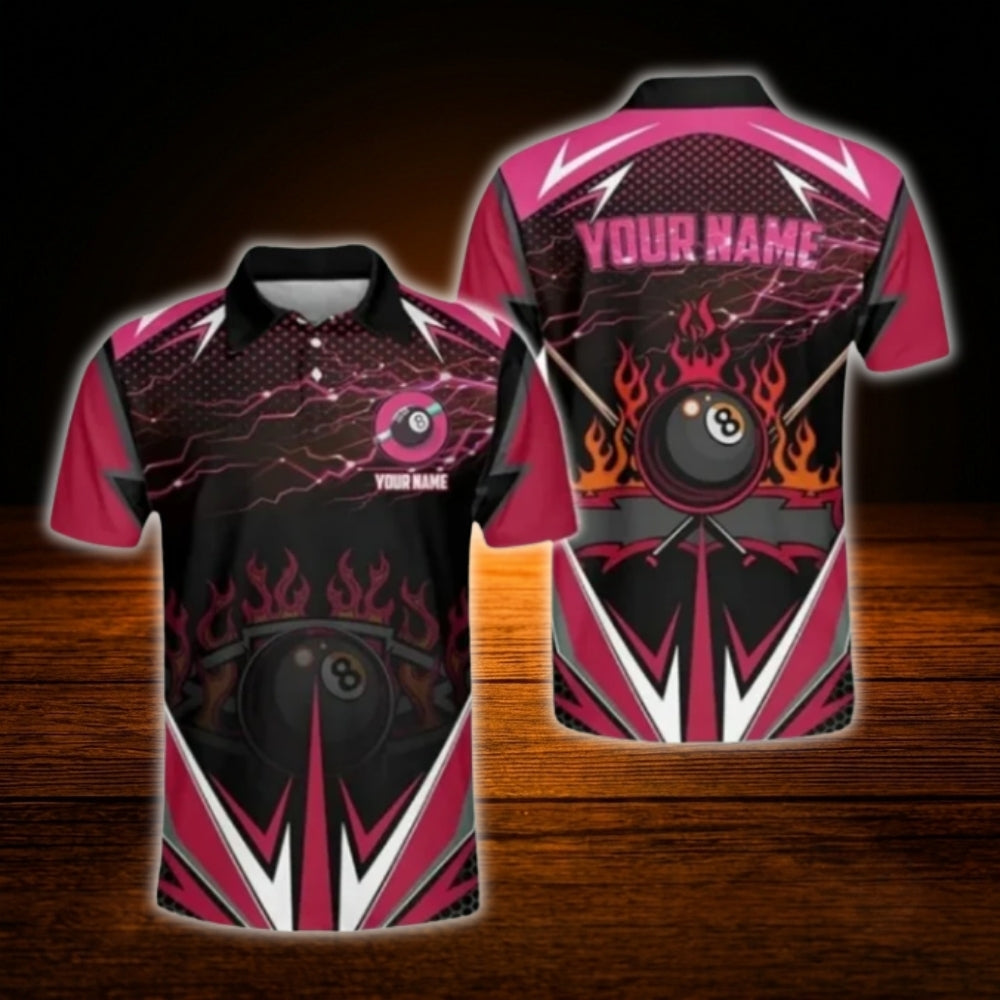 Custom Team Purple Lightning Billiard Polo Shirt, Custom Billiard Shirts