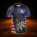 Custom American Flag Thunder Dart Polo Shirt For Men, Custom Patriotic Dart Team Shirt