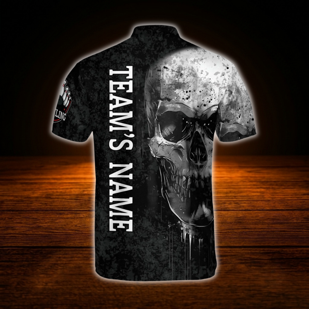 Custom Skull USA Flag Bowling Men Jersey, Custom Skeleton Team Bowling Shirt