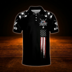 Custom American Flag Mens Black Billiard Polo Shirts, Custom Patriotic Billiard Team Shirts