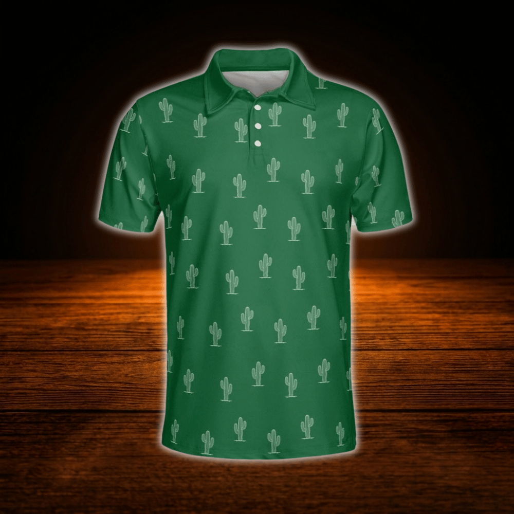 Green Cactus Golf Polo Shirts For Men, Cactus Golf Shirts