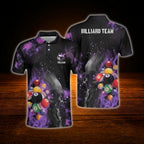 Skull Flaming Custom Mens Billiard Polo Shirt, Custom Skull Billiard Team Shirt