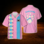 Custom Mint Argyle Bowling Hawaiian Shirt Men Women, Custom Retro Bowling Shirt Team