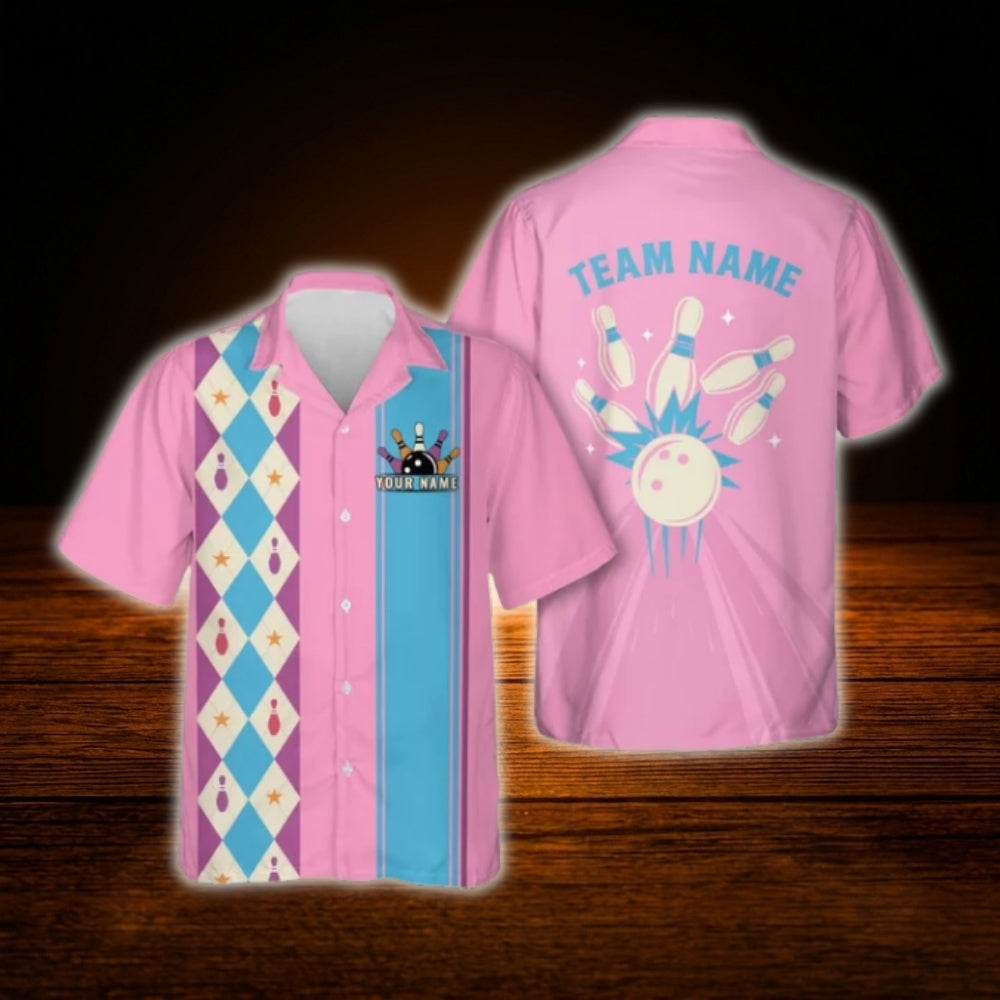 Custom Mint Argyle Bowling Hawaiian Shirt Men Women, Custom Retro Bowling Shirt Team