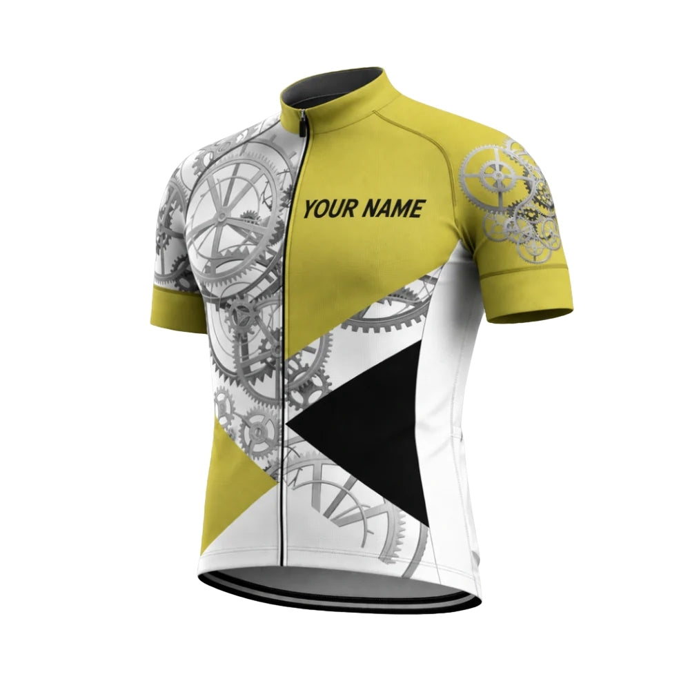 Custom White And Yellow Men's Short Sleeve Cycling Jersey, Custom Name Cycling Jerseys CZ0118