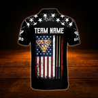 Custom American Flag Mens Black Billiard Polo Shirts, Custom Patriotic Billiard Team Shirts