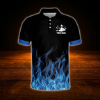Custom Blue Flame Men's Bowling Polo Shirts, Custom Flame Bowling Shirts Team