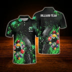 Skull Flaming Custom Mens Billiard Polo Shirt, Custom Skull Billiard Team Shirt