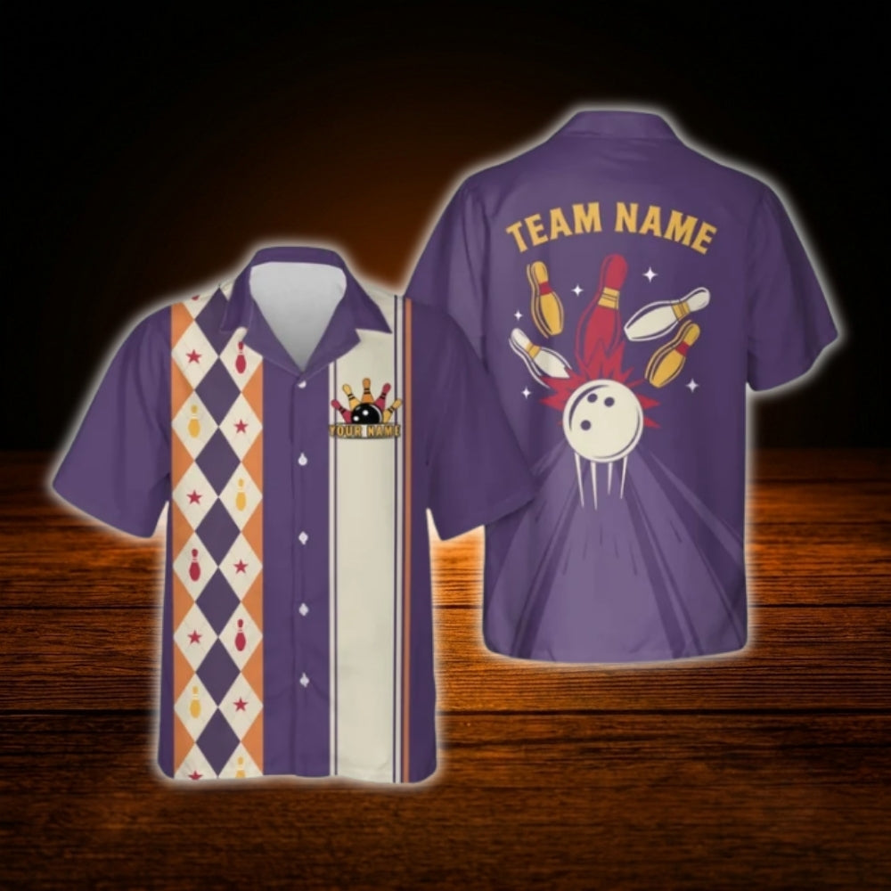 Custom Mint Argyle Bowling Hawaiian Shirt Men Women, Custom Retro Bowling Shirt Team