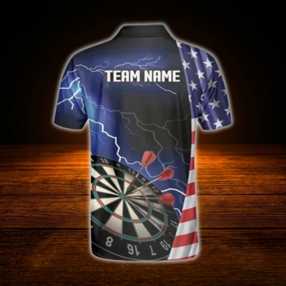 Custom American Flag Thunder Dart Polo Shirt For Men, Custom Patriotic Dart Team Shirt