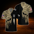 Custom Skull Brown Camo Men's Bowling Jersey, Custom Skull Bowling Shirt