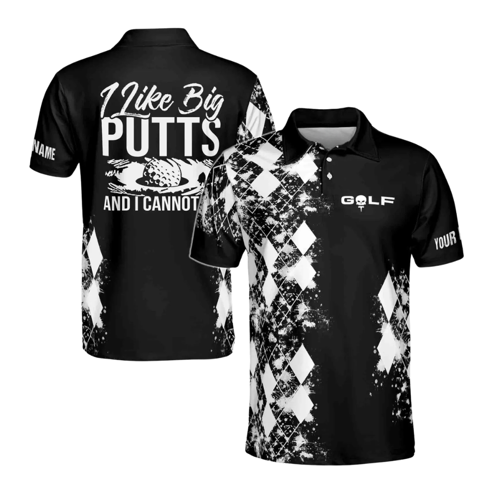 Custom I Like Big Putts And I Cannot Lie Black Golf Polo Shirts For Men, Custom Funny Golf Shirts GE0069