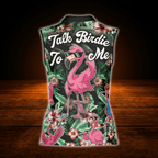 Personalized Talk Birdie To Me Tropical Flamingo Golf Sleeveless Shirt For Women, Custom Flamingo Golf Shirt For Ladies