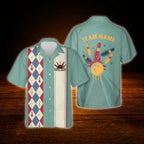 Custom Mint Argyle Bowling Hawaiian Shirt Men Women, Custom Retro Bowling Shirt Team