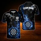 Custom Wolf Blue Flame Dart Polo Shirt For Men, Personalized Wolf Dart Team Shirts